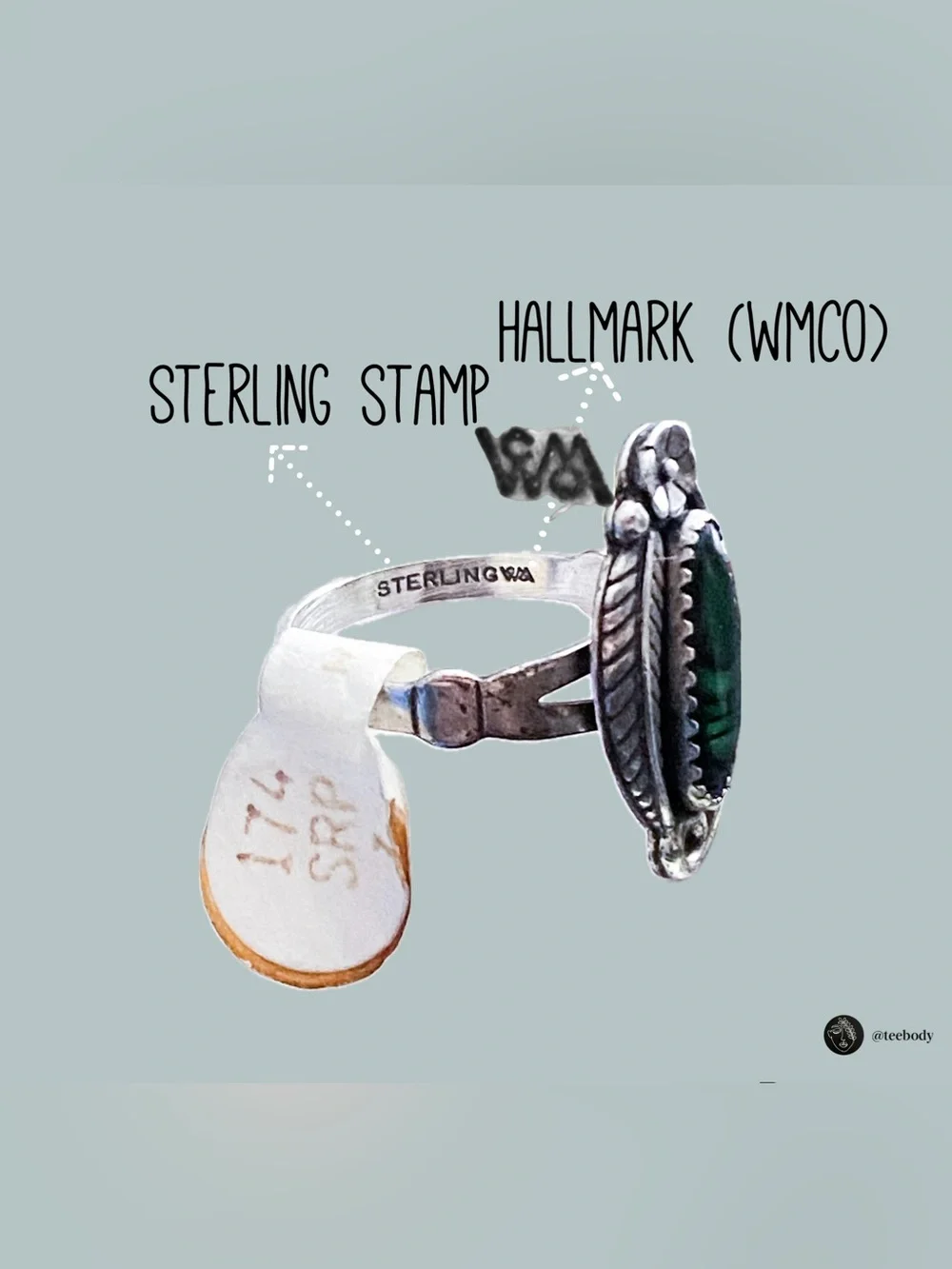 VTG NWT WMCO Sterling Silver Paua Abalone Shell Navajo Feather Ring Signed CH